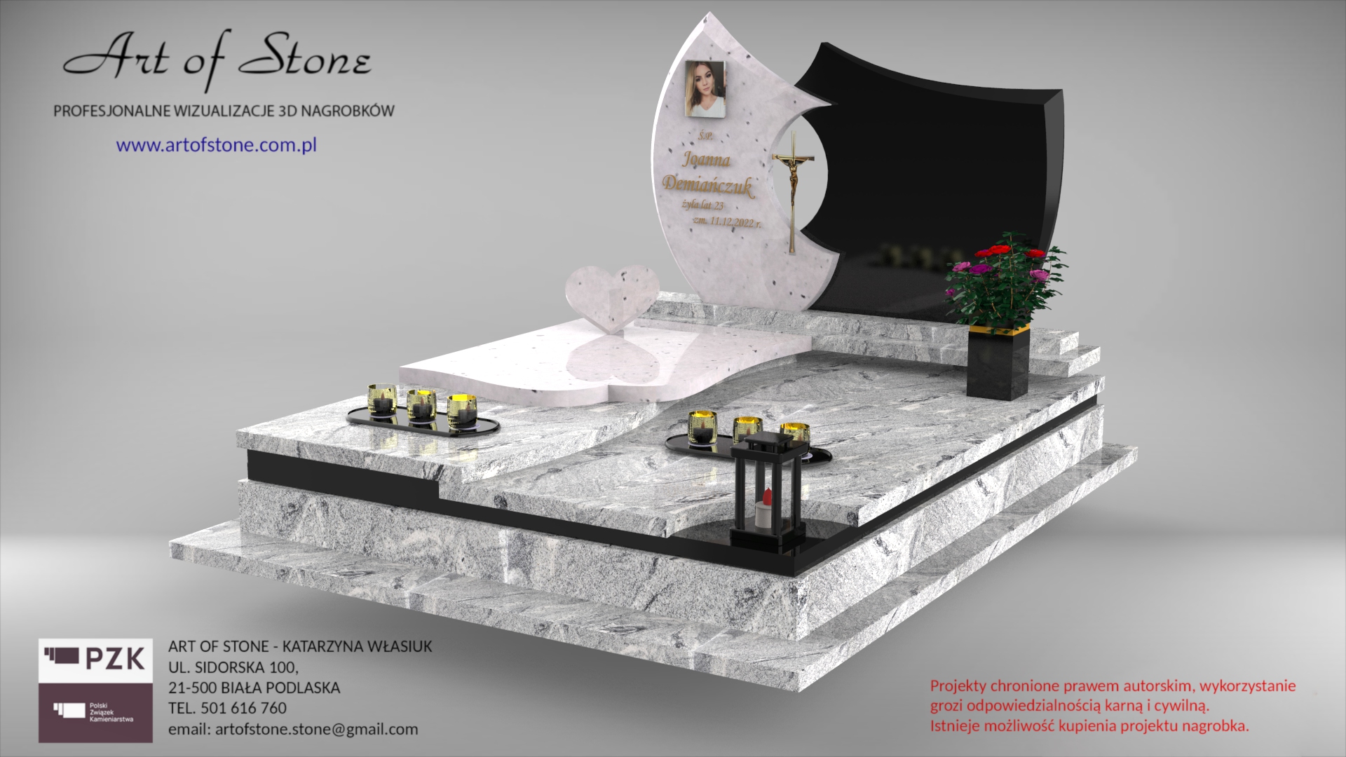 Nagrobek podwójny serce