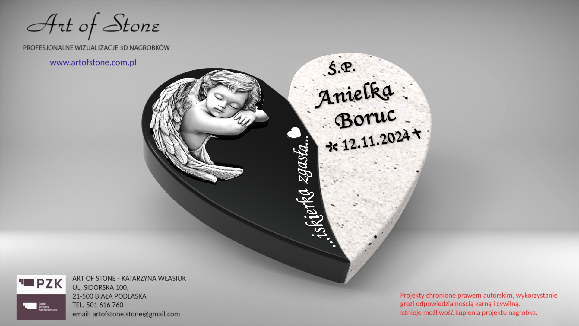 serce z granitu białego