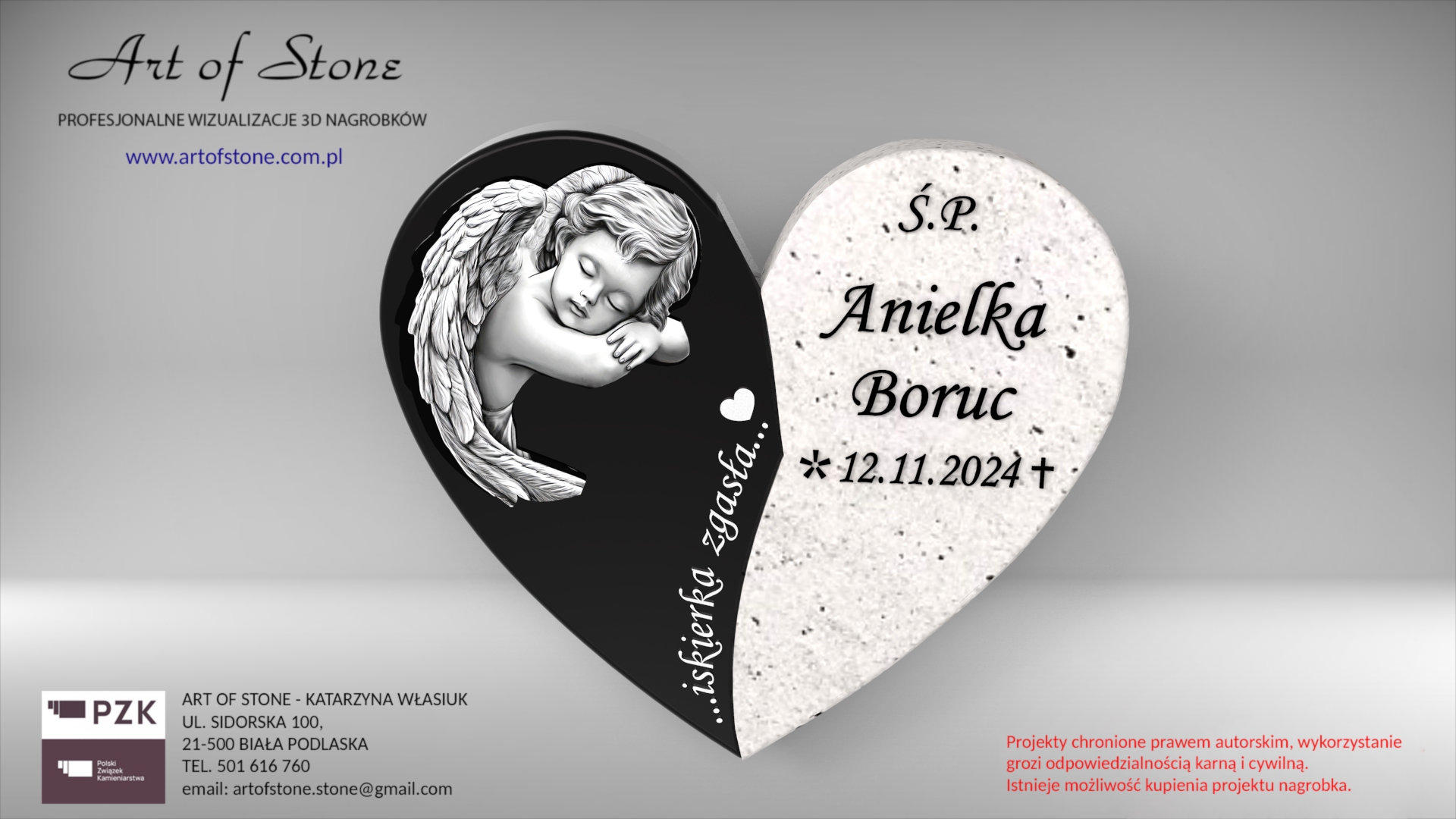 serce na nagrobek dziecięcy