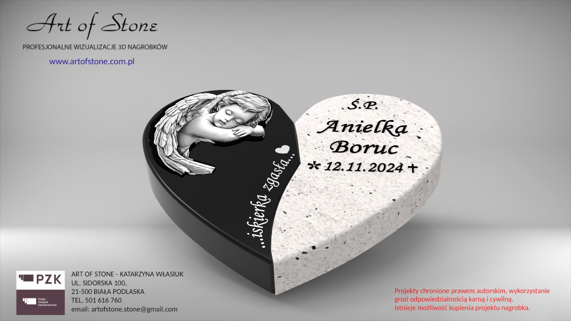 serce na nagrobek dziecięcy