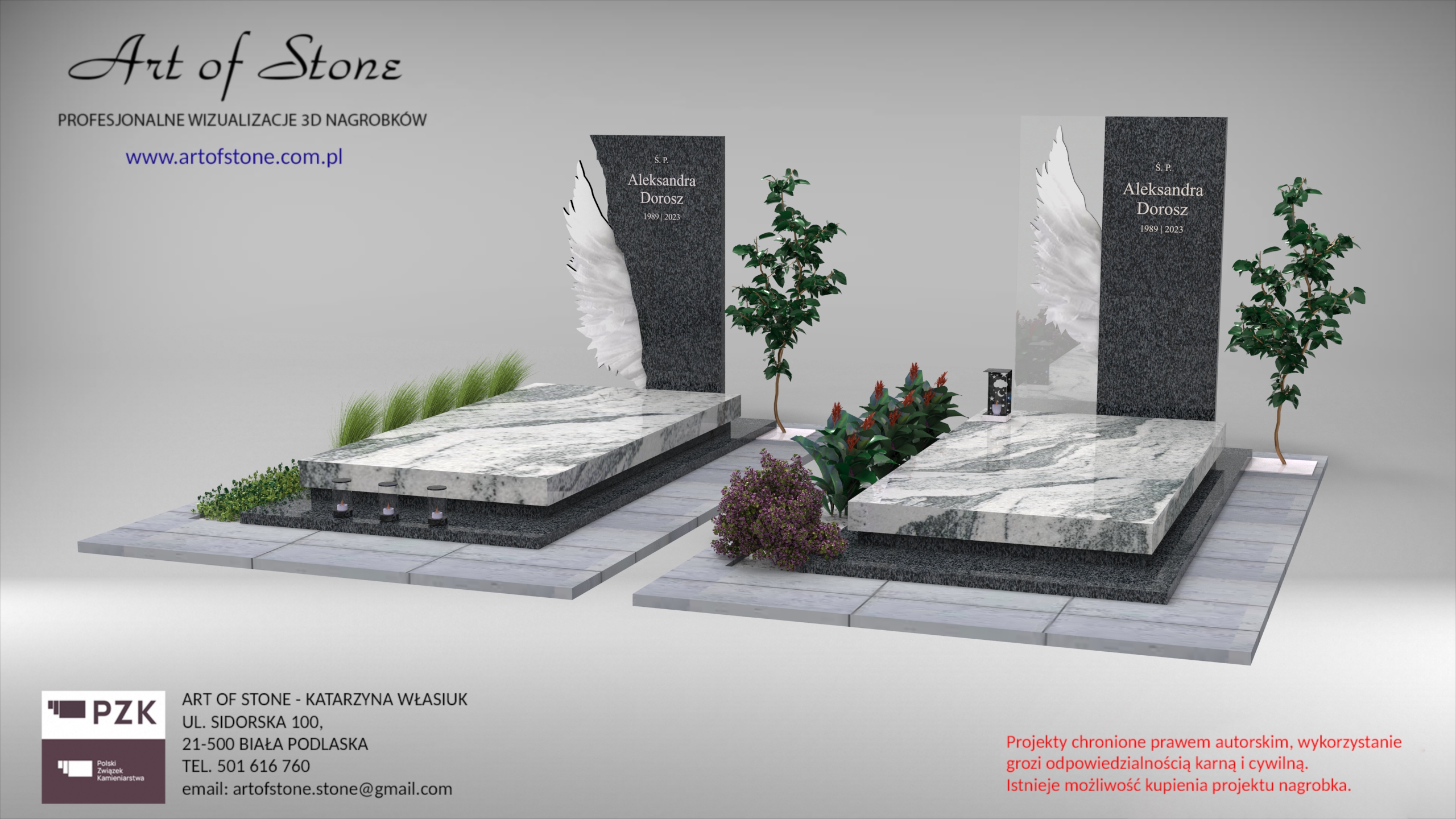 nowoczesny nagrobek ze szkłem