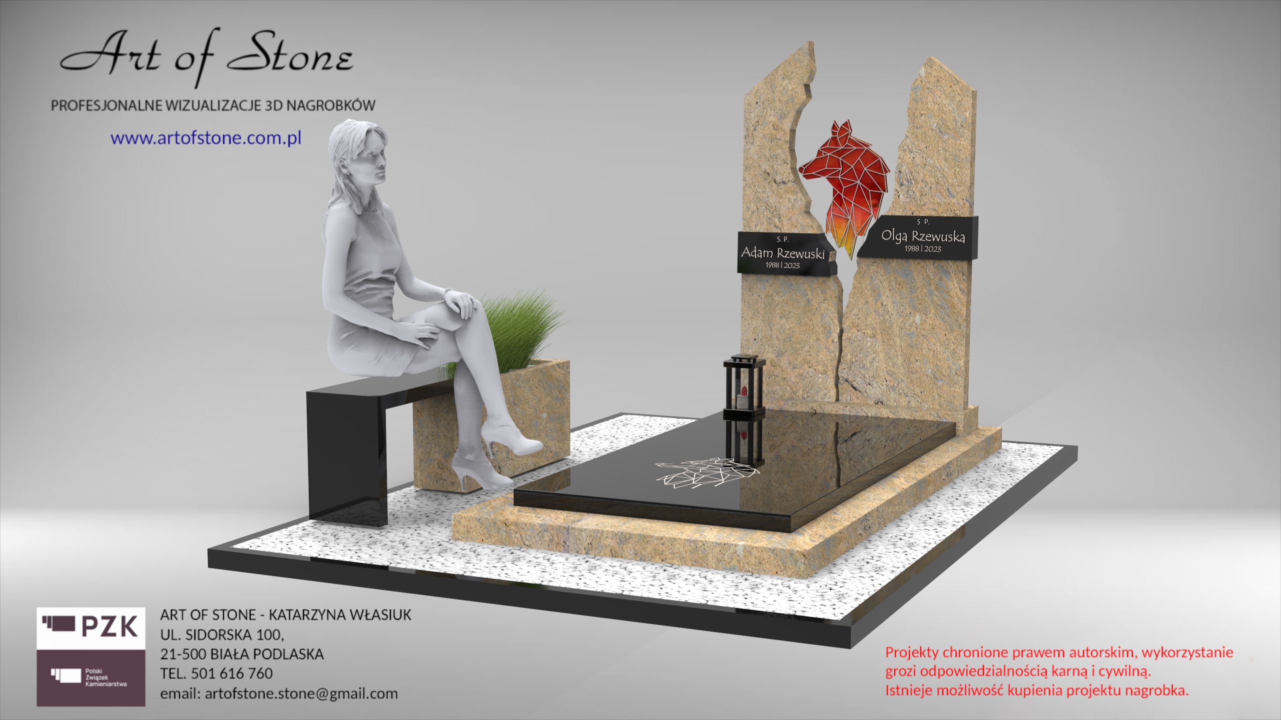 Nowoczesny nagrobek ze szkłem