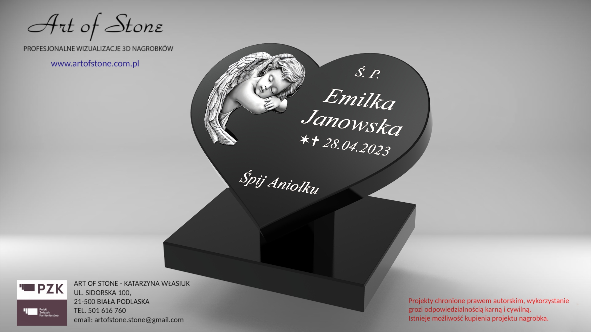 serce na nagrobek artofstone