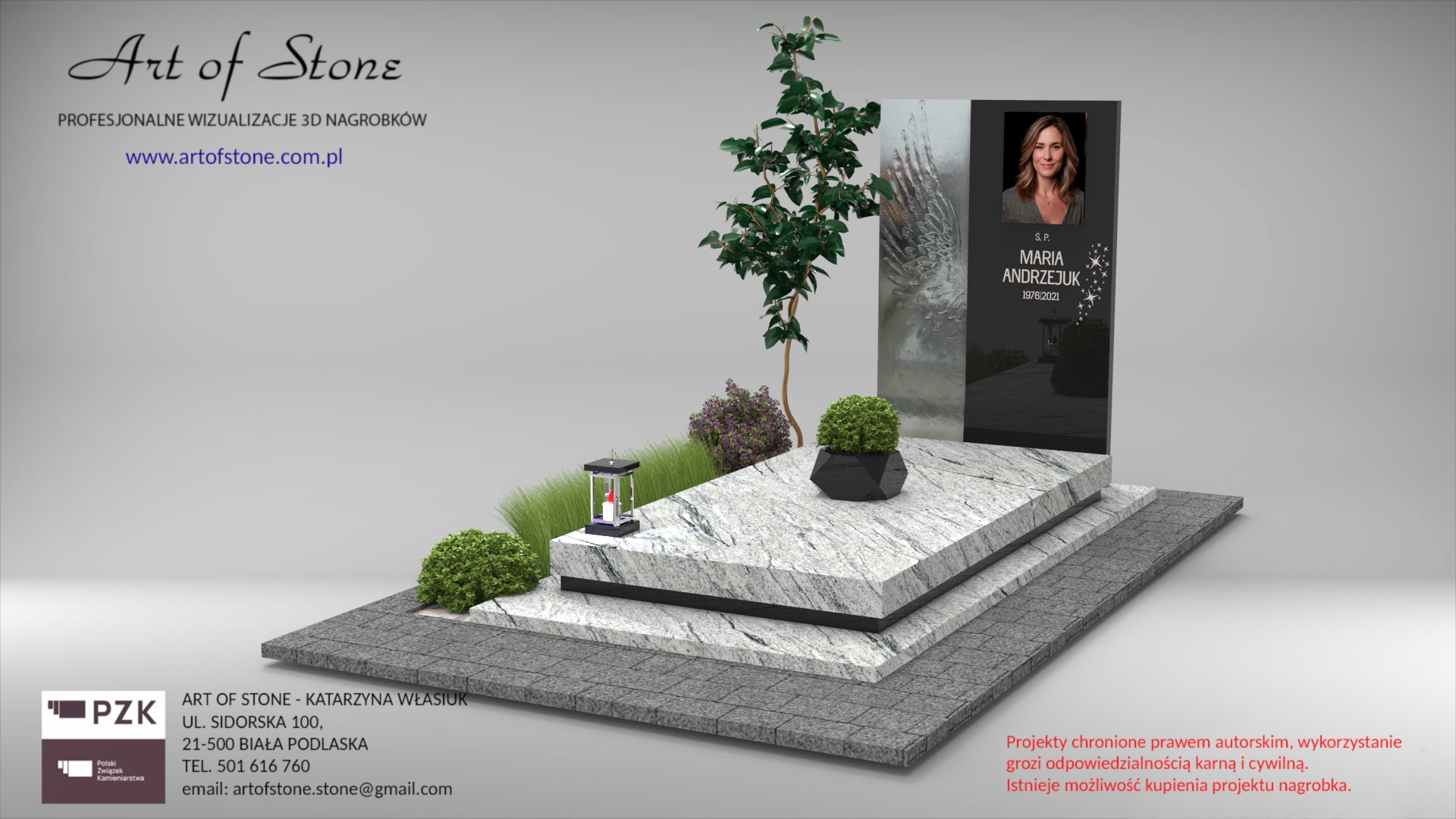 nagrobek ze skrzydłem