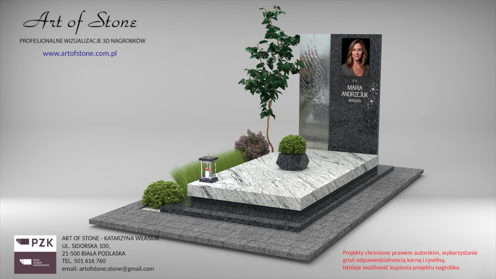 nagrobek ze szkłem skrzydło anioła