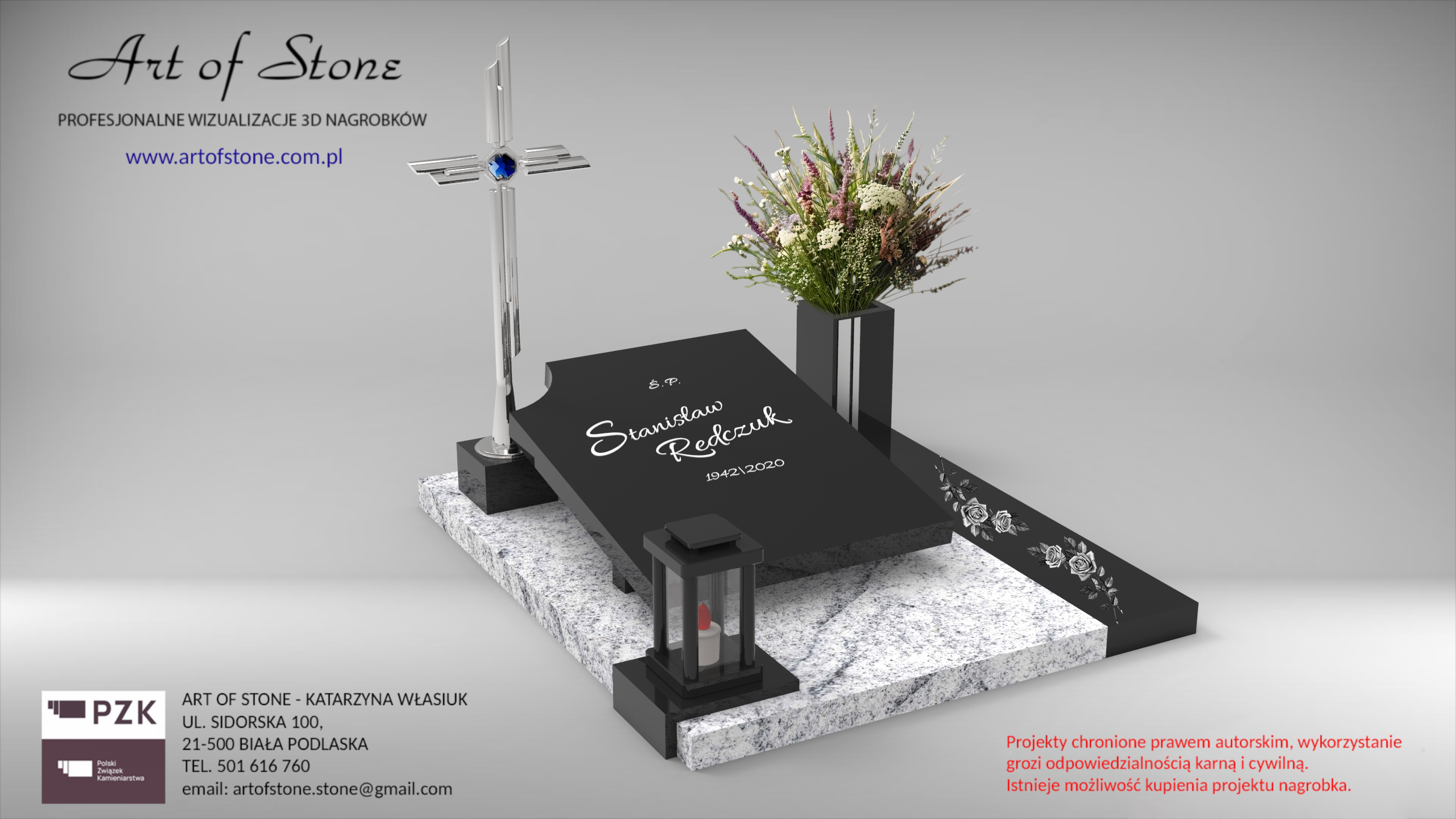 Urnowy nagrobek ze stojącym krzyżem